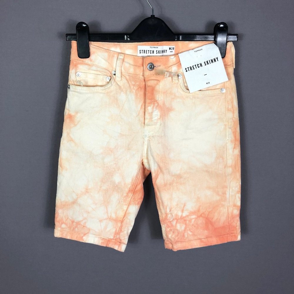 Topman Men's Strecth Skinny Orange Tie Dye Shorts Size 28W